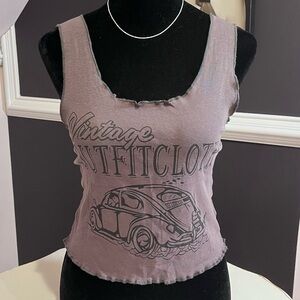 forever21 brown vintage car graphic tank top small
